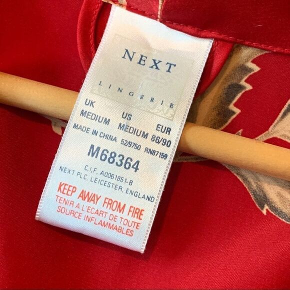NEXT Robe Lingerie (England) Full Length Silky Red tan white floral Sz M - Picture 15 of 16
